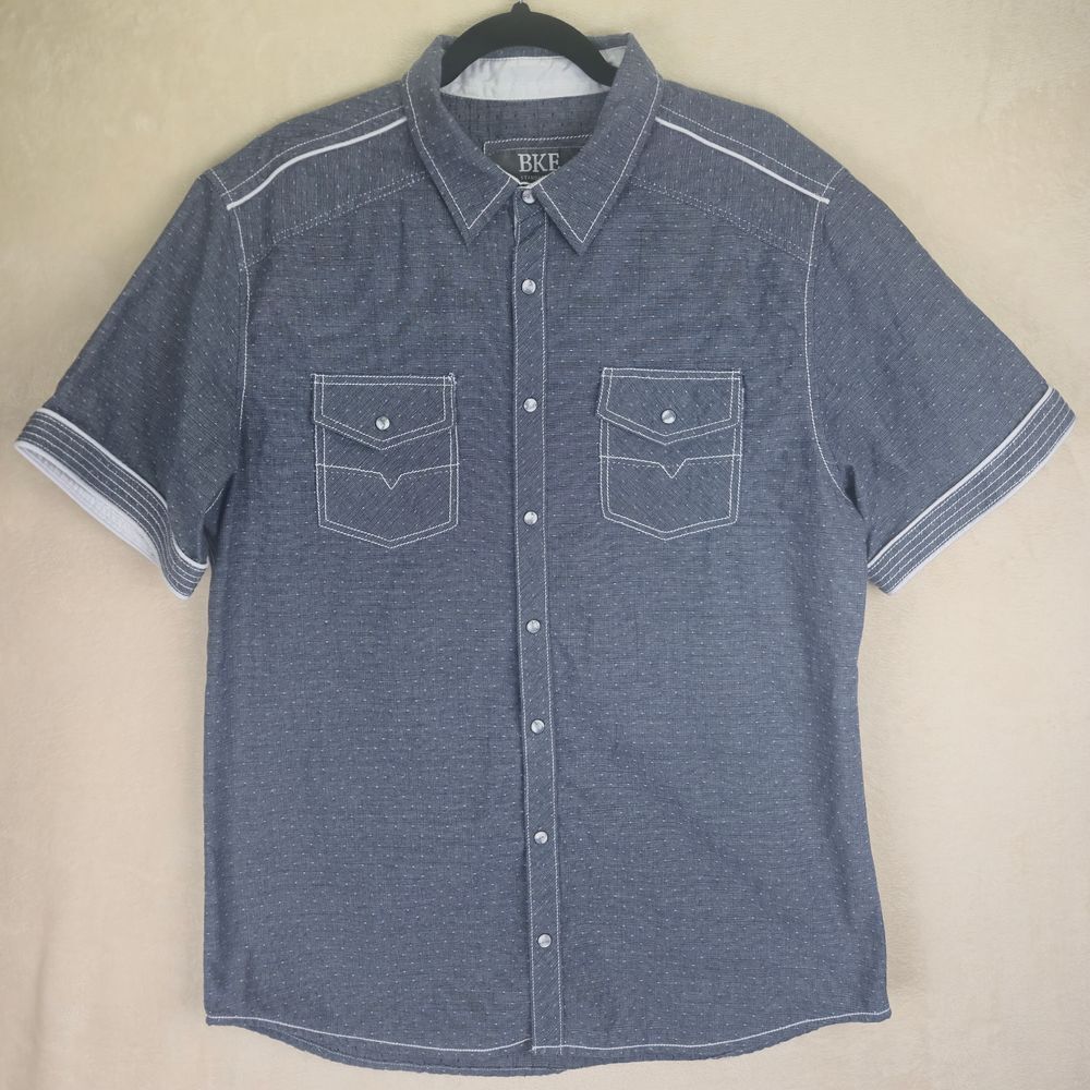 BKE Standard Fit Pearl Snap Mens Shirt Size XL Gray Short Sleeve Western Cowboy